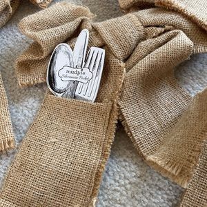 NWT two Mudpie burlap flatware holders / silverware pockets for table decor.